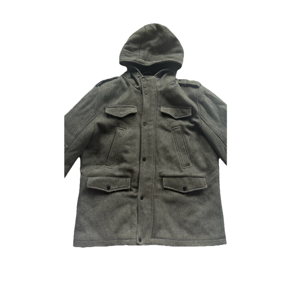 Black Rivet Jacket Mens XL Gray Wool Blend Hooded Parka Quilted Warm Coat - Picture 2 of 8